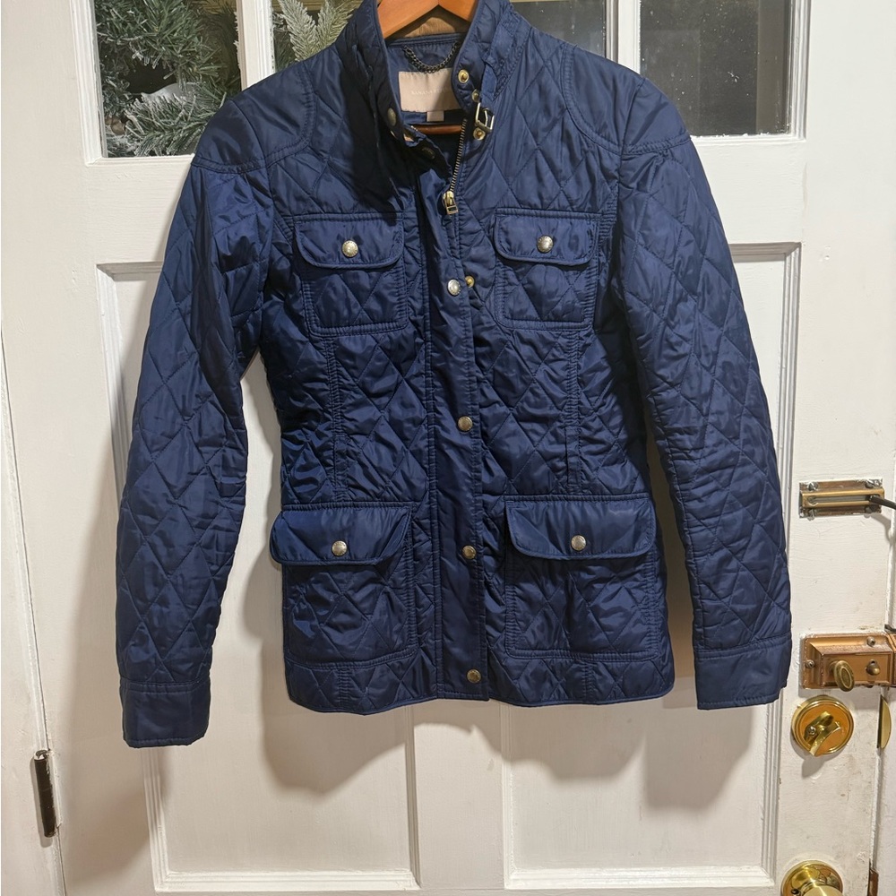 Banana Republic Blue Quilted Jacket with Gold Details